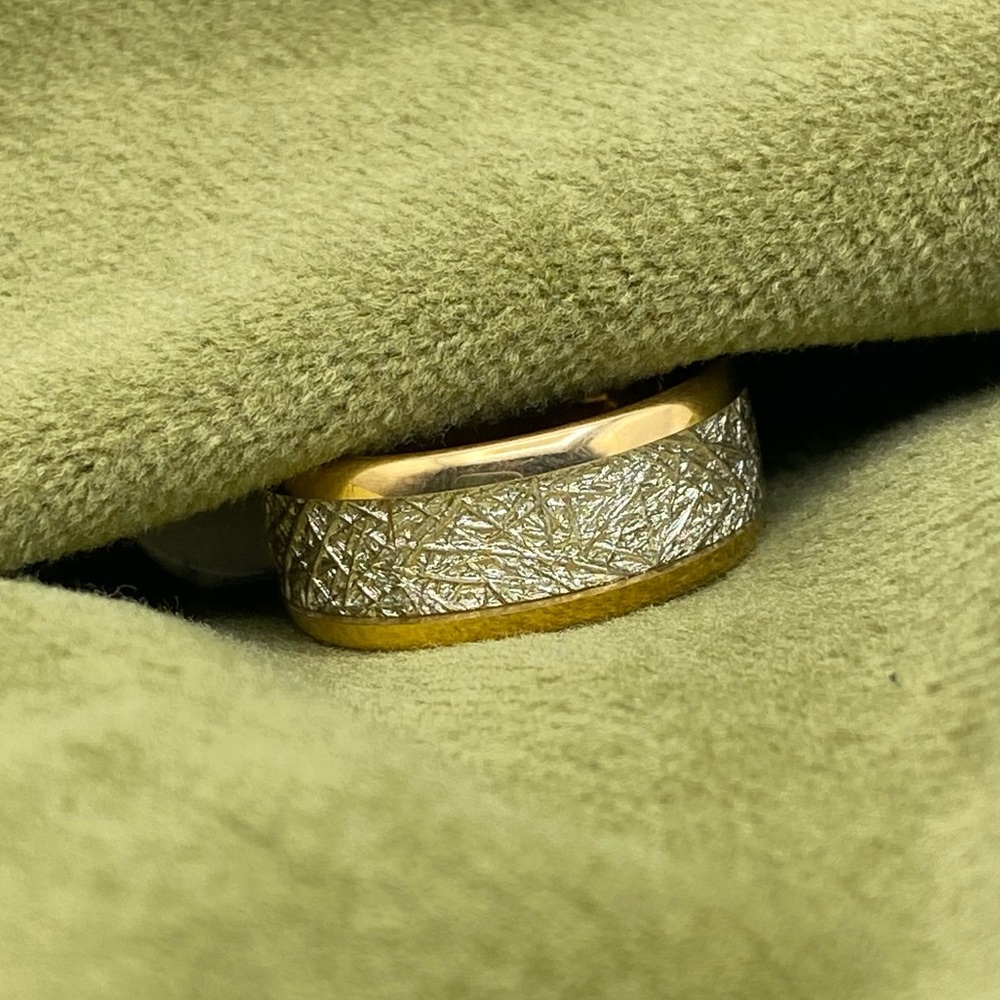 Three Keys Gold Tone Tungsten Wedding Band Imitated Meteorite Strip 8mm Size: 6